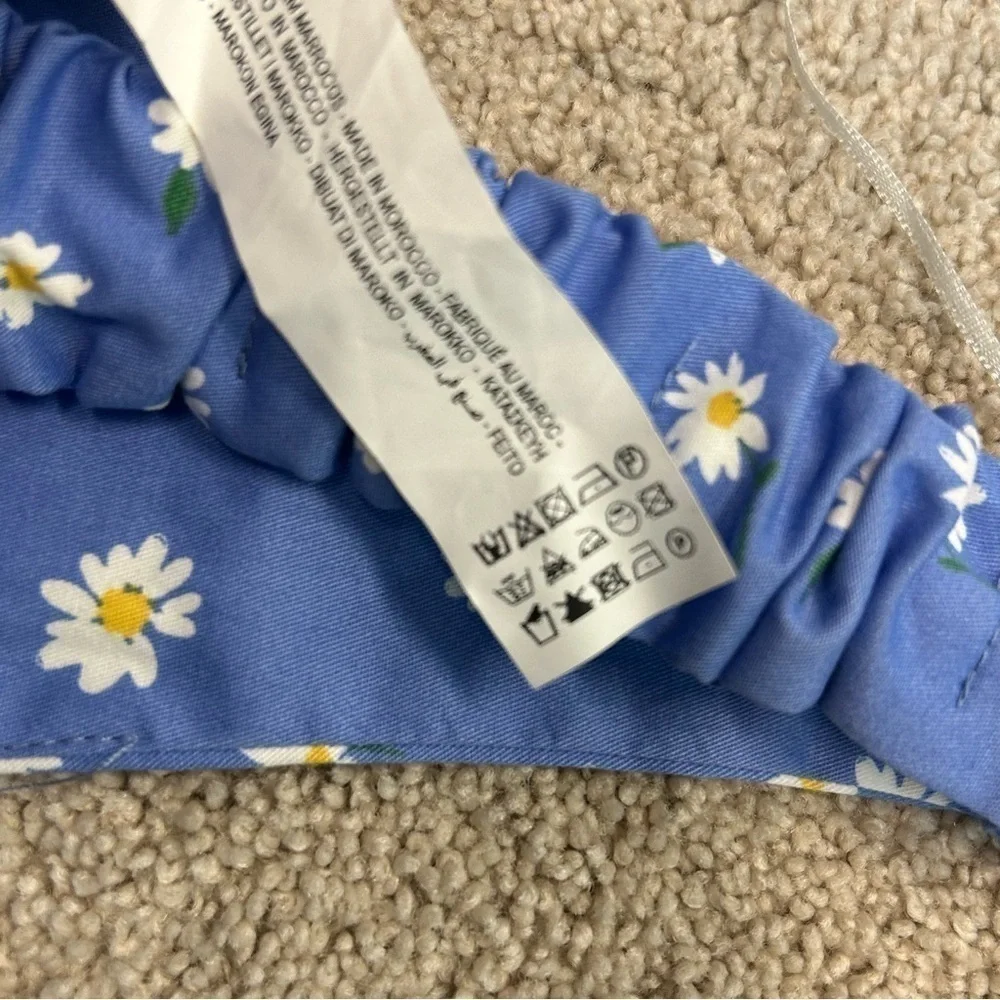 Zara blue Daisy flower floral print open strappy back crop top Sz S NWT - Picture 7 of 10
